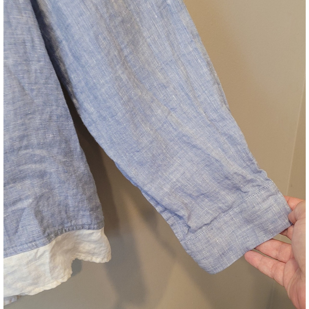 Lintico Linen Blue White Hem Long Sleeve Button Up Shirt Size XL Coastal - Picture 6 of 13